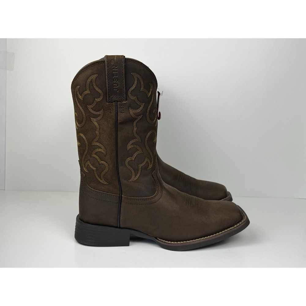 Justin Square Toe Cowboy Leather Boots Men Size 8.5 2E Wide Brown Buffalo SW1001 - Picture 2 of 7